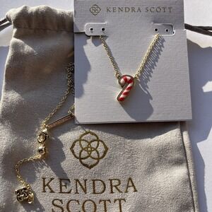 🎄New Kendra Scott Candy Cane Gold Short Pendant Necklace Holiday Necklace🎁